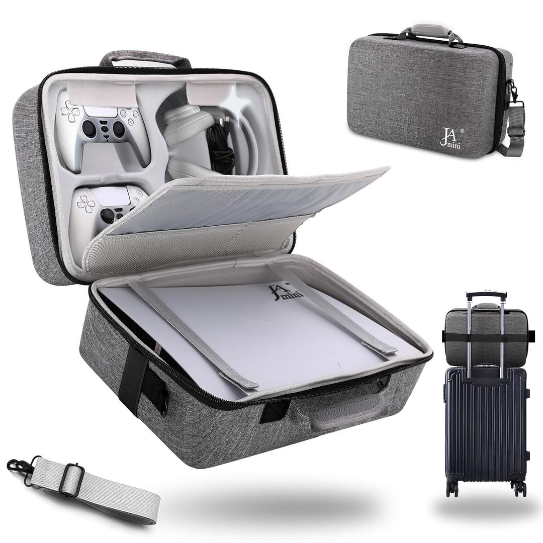 Hard Shell Carrying Case for PS5, PS5 Pro, Travel Protective Bag Suitable for Playstation 5 Digital Edition, Console, Controllers, Headset and Gaming Accessories, Grey, 17" X 10" X 10.5"