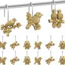 Amyhill 12 Pcs Bird Shower Curtain Hooks Antique Gold Birds Animal Decorative Hooks Rings Bulk Cute Hanger Stainless Steel Resin Nature Spring Themed Curtain Rings for Bathroom Bedroom Home Decor