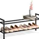 Bumusty 2 Tier Expandable Shoe Rack for Closet, 18“-33” Adjustable Shoe Rack for Small Space, Small Shoe Organizer for Front Door, Sturdy Metal, Black