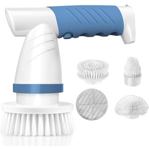 Electric Spin Scrubber, IEZFIX Electric Cleaning Brush Bathroom Shower Scrubbing Cleaner Brush Power Scrubber Cordless with 4 Replaceable Brush Heads for Bathtub, Tile, Floor, Toilet, Kitchen - Blue (03 Lichen Blue)