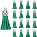 uxcell 200 Pcs Keychain Tassels, Bulk Leather Tassels for Crafts Colored Tassel Pendants for Acrylic Blanks, Earrings, Keychain Bracelets and Jewelry Making, Light Green