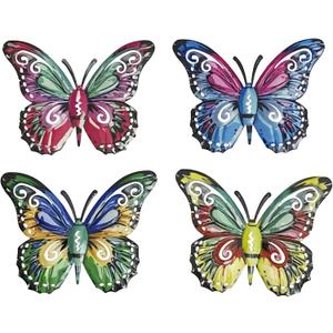 YUNBIAOSEN Metal Butterfly Wall Decor - 4 Pack Butterflies Wall Art Sculpture Hanging Decorations for Indoor or Outdoor, Yard Patio Fence Garden Decoration (Butterfly)