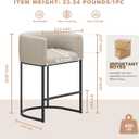 26" H Counter Height Bar Stools Set of 2, Modern Barrel Counter Stools with Backrest and Arms, Linen Fabric Upholstered Accent Barstools for Kitchen Island,Support 450 LBS (Beige)