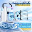 Portable Air Conditioners, 3 Wind Speeds & 7 LED Lights Evaporative Personal Air Cooler, 4 in 1 Portable AC with 650 mL Large Water Tank, Mini Air Conditioner for Bedroom/Car/Home/Camping/Room