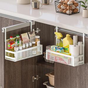 Hanging Kitchen Baskets Fine Mesh Wire Storage Basket Over Cabinet Door Organizer No Drilling Required for Kitchen Bathroom Office, Small, 2 Pack.