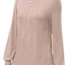 WIHOLL Womens Tunic Tops Loose Fit Long Sleeve Pleated Shirts Crewneck Tops (White, XL)