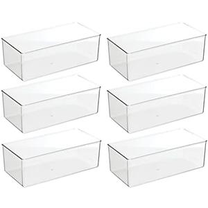 mDesign Long Plastic Drawer Organizer Box, Storage Organizer Bin Container; For Closets, Bedrooms, Use for Leggings, Socks, Ties, Jewelry, Accessories - Lumiere Collection - 6 Pack - Clear