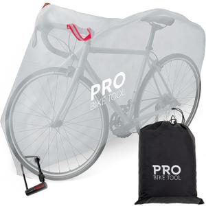 PRO BIKE TOOL Bicycle Cover Transparent PVC 0.15mm Thick, Reflective Safety Loops, Chain Hole Rings, Wheel Fit Rope, Adjustable Buckle Strap, Storage Bag, Large Size