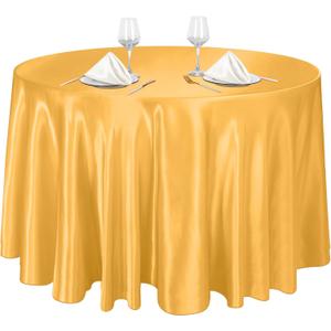 Ruisita 120 Inches Round Satin Tablecloths Gold Overlay Round Satin Table Cover Bright Silk Tablecloth Smooth Fabric Tablecloth for Wedding Banquet Table Decoration