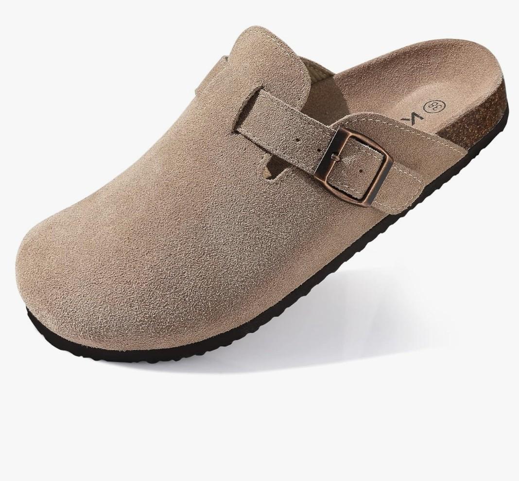 KIDMI Genuine Suede Clogs for Women Cork Foot bed Sandals Leather Mules Potato Shoes with Arch Support Size 37