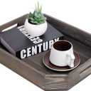 Grey Octagon Country Rustic Wood Nesting Breakfast Serving Trays,Coffee Serving Trays with Cutout Handles,16.5x12.25
