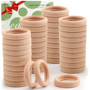 100 Pcs Thick Seamless Tan Hair Ties, Ponytail Holders Hair Accessories No Damage for Thick Hair Valentine's Day Gift(Light Blonde Colors)