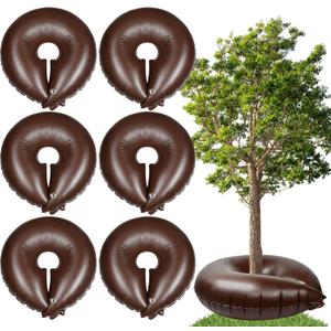 Roshtia 6 Pack 15 Gallon Tree Watering Ring Bag Slow Release Reusable Tree Bag Bulk Heavy Duty Automatic Drip Irrigation Ring PVC Root Water System for Garden Newly Planted (Brown)