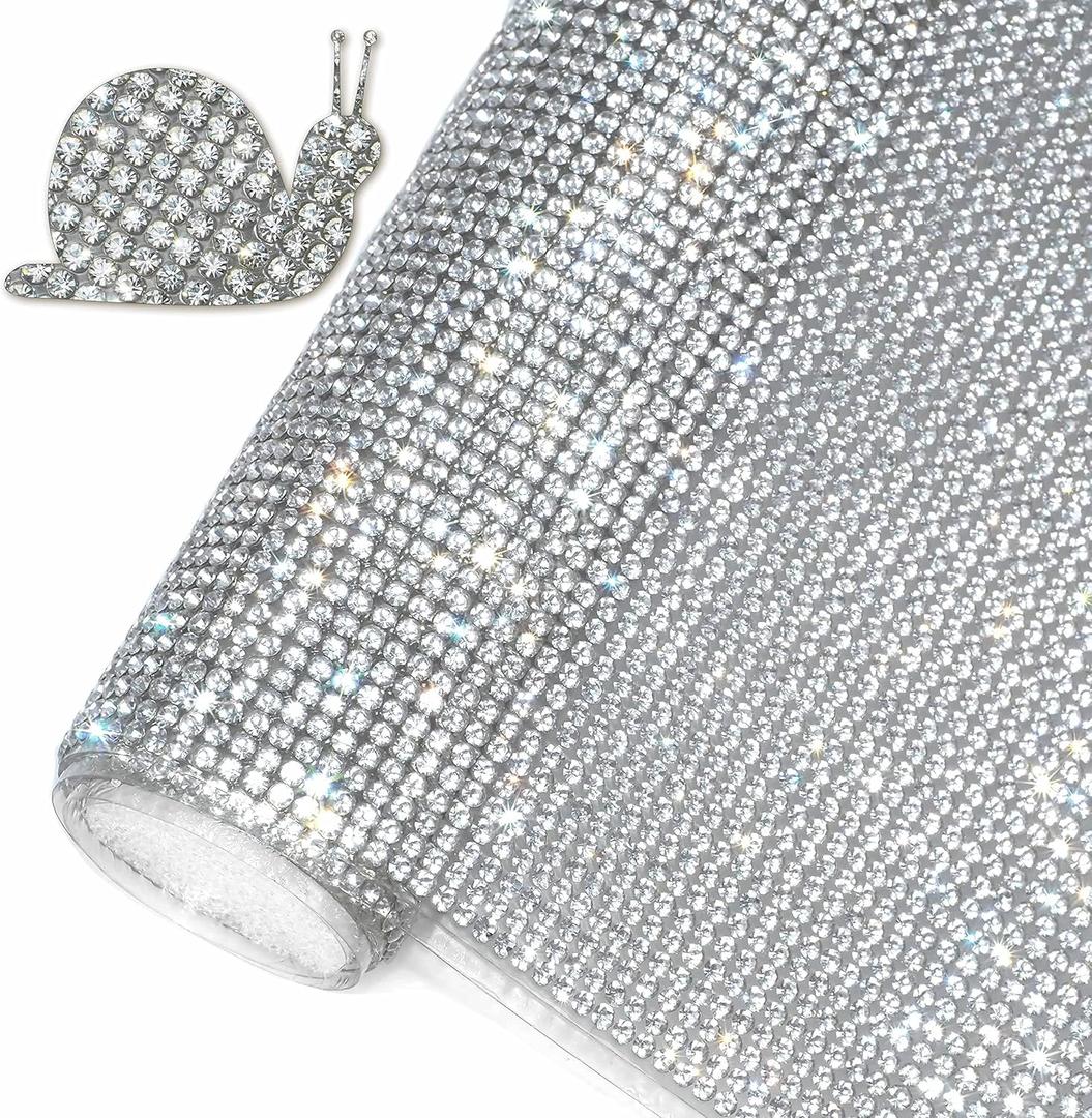 Locacrystal Bling Rhinestone Sticker DIY Car Decoration Stickers Self-Adhesive Hotfix Glitter Crystal Gem Sheet Stickers for Car&Crafts Decoration with 19440 Pcs 2mm Rhinestones (White,9.4" x 15.8")