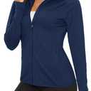  Women's Lightweight Athletic Jacket UPF 50+ Long Sleeve Sun Shirt | Sweatshirt Ladies Tops Activewear Summer Zip Up Pockets UV Protection Light Dry Fit Workout Yoga Exercise Casual Golf Large