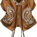 MakeMeChic Women's Faux Suede Tank Top Rivet Studded Paisley V Neck Embroidery Retro Cowgirl Vest Tops (Brown, XS)