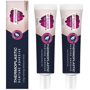 2Pcs Thermoplastic Denture Adhesive, Refits and Tightens Loose Upper and Lower Dentures and Partials, Comfortable, Secure Denture Grip for Up to 4 Days