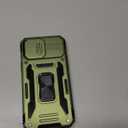 DEERLAMN Case for iPhone 13 Pro Max with Slide Camera Cover+Screen Protector(1 Pack),Rotated Ring Kickstand Military Grade Shockproof Protective Cover 6.7 Inch-Olive Green