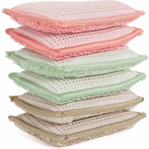 KMAKII Bamboo Kitchen Sponges Dish Sponge Super Absorbent Natural Dish Sponges,3 Color, Pack of 6