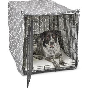 MidWest Homes for Pets Intermediate Dog Crate Cover Featuring Teflon Fabric Protector, Poly-Cotton Privacy Kennel Cover Fits Most 36-Inch Crates, Gray Designer Print, Machine Washable, Reduces Barking