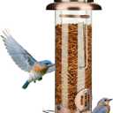 Kingsyard Upgraded Bluebird Feeder for Outdoors Hanging, Metal Mealworm Tube Bird Feeder with Widen Perch for Wild Birds, Squirrel Chew Proof, Easy to Refill & Clean(Copper)