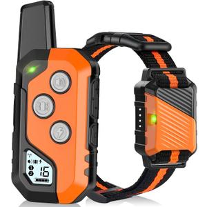 Shock Collar for Dogs, IP67 Waterproof Dog Training Collar with Remote, 3 Training Modes with Beep, Vibration, and Safe Static, Rechargeable E Collar for Large Medium (1 Pack, Orange)