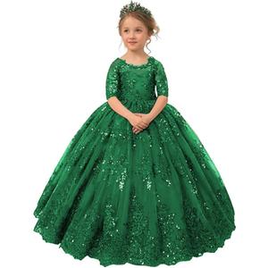 Flower Girl Dress for Wedding Tulle Lace Half Sleeve Sequin Pageant Princess Girls' Special Occasion Dresses, Size 6