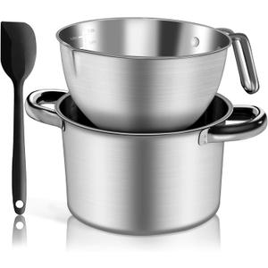 Marsheepy Double Boiler Pot Set,2000ML/1.8QT Mixing Bowl for Chocolate Melting, 2800ML/ 2.54QT 304 Stainless Steel Pot With Silicone Spatula for Melting Chocolate, Candy, Candle, Soap, Wax