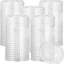 200pcs, PET, Plastic Lids, 98mm Plastic Cup Lids, With Straw Slot, Disposable Transparent Flat Lid For 12, 16, 20, And 24 Ounce Cups, Suitable For Ice Cream, Beverages, Travel Party Supplies