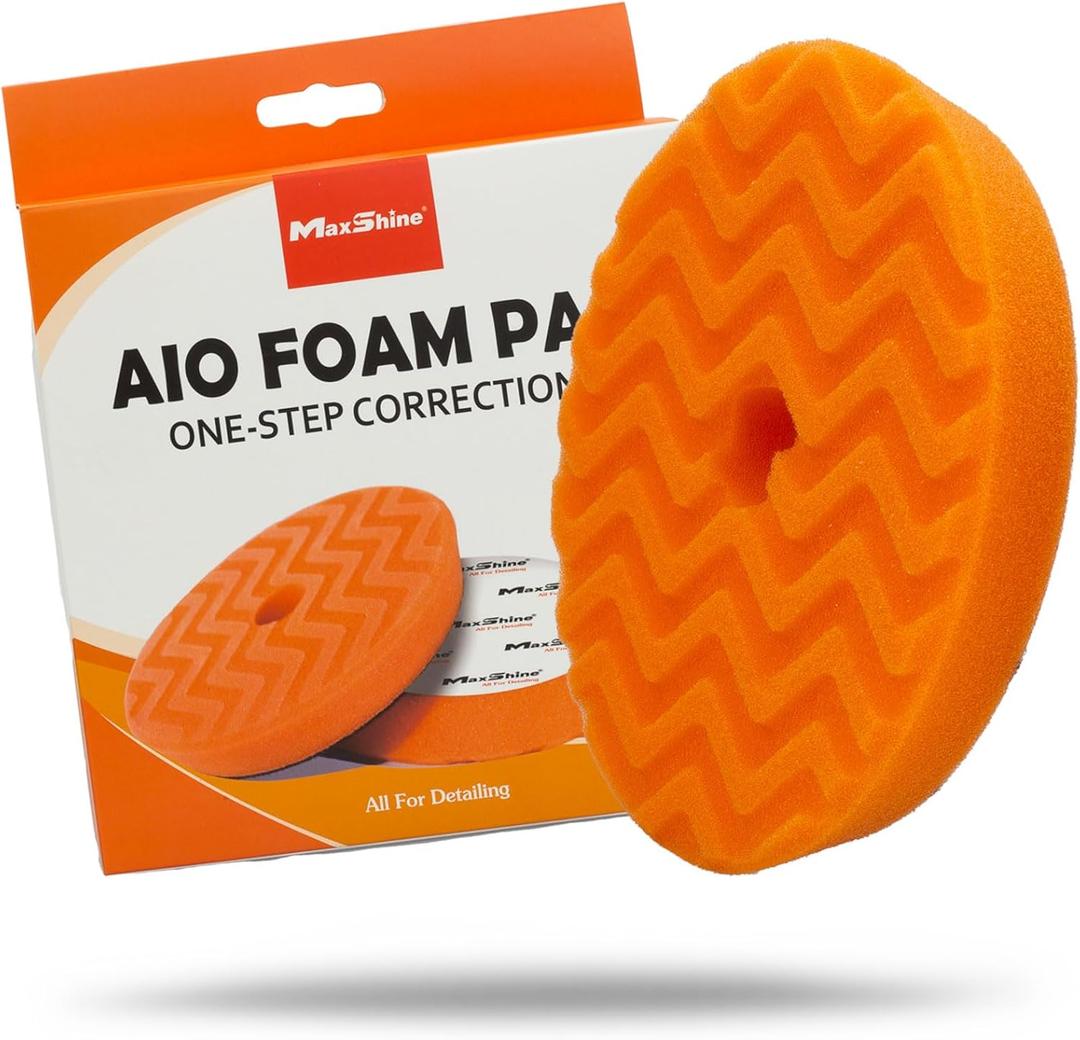 Maxshine 6” Universal Orange AIO Foam Cutting Pad | All-in-One Polishing Pad with Hook & Loop Backing | Light Cutting, Polishing & Finishing Pad | DA & Rotary Polisher Compatible