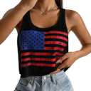 Women's 4th of July Outfits USA Shirt Patriotic Tank American Flag Crop Top (XL)