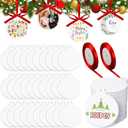 Soaoo 100 Pcs 3 Inch Valentine s Day Sublimation Ornament Blanks Gift Ball Sublimation Ceramic Ornaments White DIY Blank Hanging Ornaments Bulk with 2 Rolls Red Satin Ribbon for Craft Tree Decor