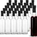 Potchen 25Pcs 300ml Plastic Wine Bottles with Screw Lid and Shrink Capsules Caps Seals, Empty Clear Long Neck Bottles for Christmas Homemade Drinks Gift Coquito Vanilla Extract Limoncello (Black)