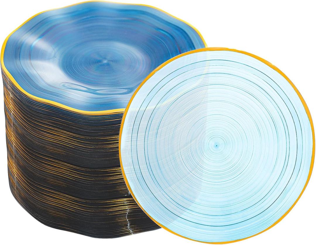 72Pcs Transparent Blue Plastic Plates, Crystal Design,10in