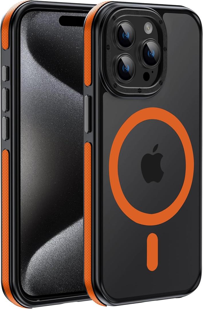 Magnetic 3 in 1 for iPhone 16 Pro Max Case, [OmniDirectional Protection] with 1x Screen Protector + 1x Camera Cover, [Seamless Work with Magsafe] Protective Silm Case for iPhone 16 Pro Max, Orange