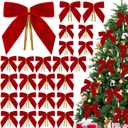 Tsorode 24 Pcs Red Velvet Bows for Christmas Tree,Red Bows Velvet Ornaments Christmas Tree Bow for Gift Wrapping Door Vintage Garland Wreath,Rustic Holiday Decor-1" Wide,3.5 x 3.5 Inch