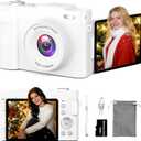 4K Digital Camera for Photography, Small Vlogging Camera with Flip Screen for YouTube, 50MP 16X Zoom, Portable Travel Cameras with 32GB SD Card for Beginners(White)
