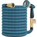 100FT Garden Hose -2026 Newly Upgraded Expandable Garden Hoses with 10 Function Spray Nozzle, Extra Strength Fabric, Pure Brass 3/4'' Fittings, Leak-Proof, Lightweight, Kink-Free Hose(Gray Blue)