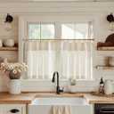 jinchan Linen Pinch Pleated Kitchen Curtains 30 Inch 2 Panels, Natural Linen Tier Curtains Back Tab Farmhouse Cafe, Light Filtering Small Window Drapes for Bathroom Laundry Room Beige
