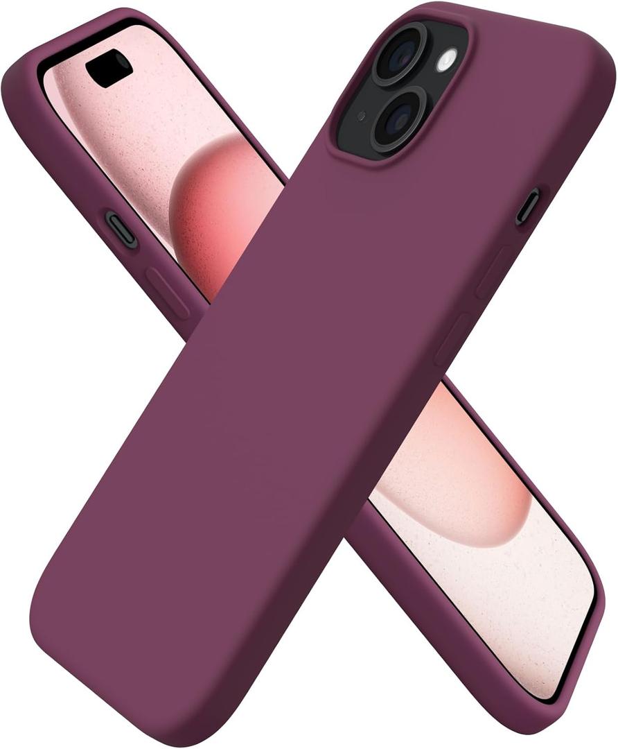 ORNARTO Compatible with iPhone 15 Case 6.1, Slim Liquid Silicone 3 Layers Full Covered Soft Gel Rubber Phone Case, Anti-Scratch Shockproof Protective Cover 6.1 Inch, Wine Red