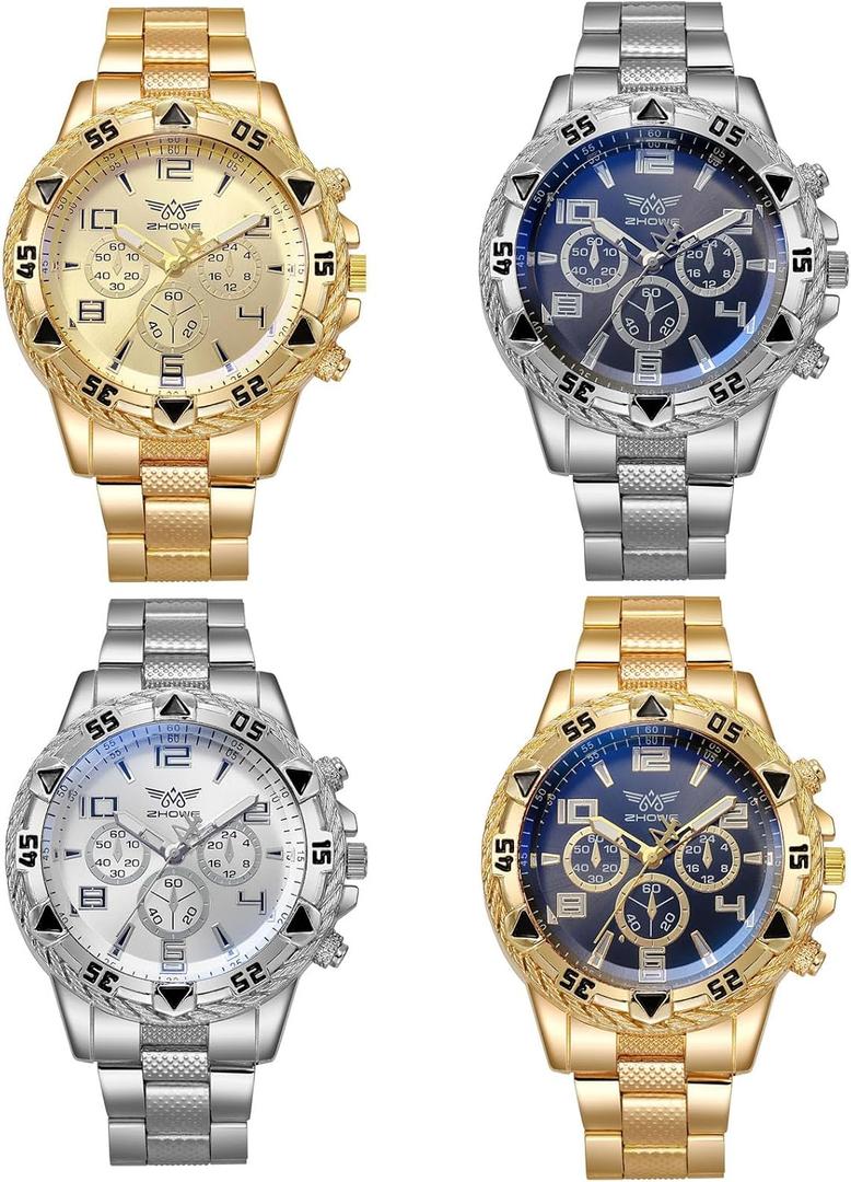 4 pcs Classics Business Watches for Men Big Face Mens Watch Wholesales Analog Quartz Wristwatch