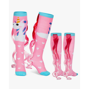 1 Pairs Crazy Fun Silly Wacky High Socks Unicorn Mermaid Socks with Wigs Gift for Kids Girls Woman
