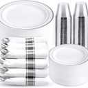 WELLIFE 350Pcs Silver Plastic Plates for 50 Guests - Disposable Dinnerware Set, Party Supplies Includes 100 Silver plates,150 Silverware,50 Napkins,50 Cups, Plastic Plates for Party and Wedding
