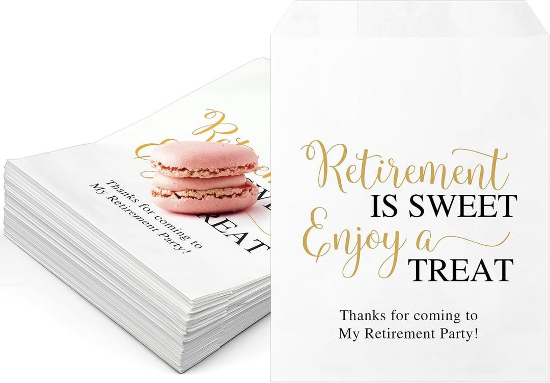 100 Pcs Retirement Cookie Bags 5 x 7 Inch Candy Buffet Party Favor Paper Bags Retirement Is Sweet Enjoy a Treat Cookie Thank You Supplies for Retirees Guest Decorating Pastry