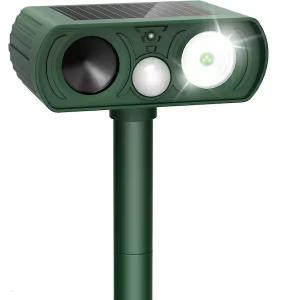 Upgraded Solar Ultrasonic Animal Repellent Outdoor, Deer Repellent Devices Motion Detection, Waterproof Cat Squirrel Mouse Raccoon Dog Repellent Deterrent with LED Flash Lights for Yard Garden