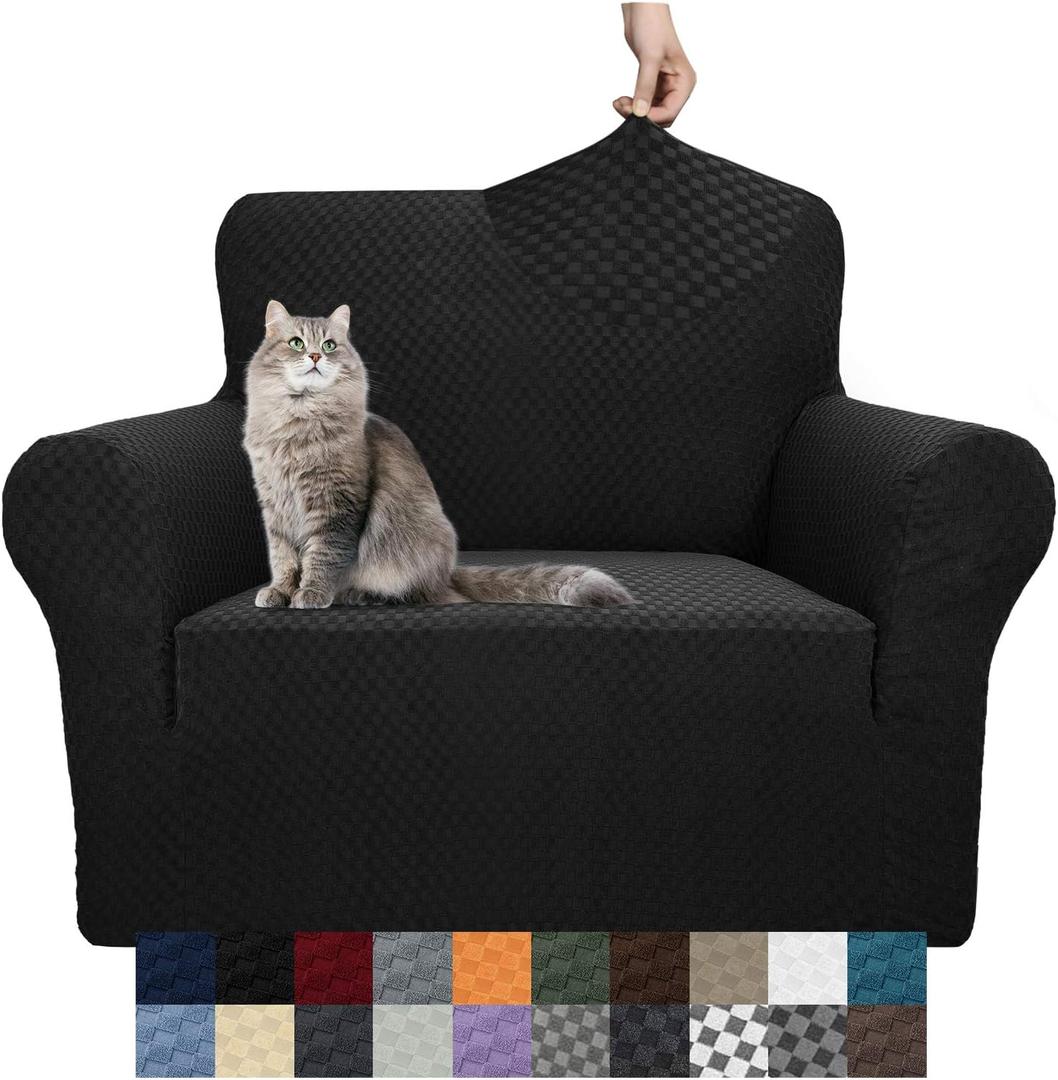 YEMYHOM Couch Cover Latest Jacquard Design High Stretch Sofa Chair Covers for Living Room, Pet Dog Cat Proof Armchair Slipcover Non Slip Magic Elastic Furniture Protector (Small, Black) (Small (31"-46"))