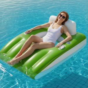 2 x Funscape Inflatable Pool Lounge Floats Adult, Large Swimming Pool Sofa Floaties, Beach Tanning Recliner Floating Mesh Chair Cup Holder, Blow Up Lake River Floaty Tube Green-Large X-Large