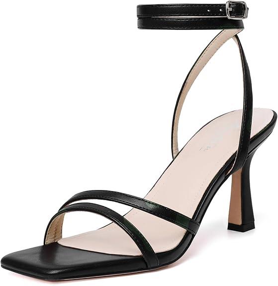 Mostrin Womens Sandals Strappy Heels for Women Ankle Strap Lace Up Heels Square Open Toe Heels Tie Up Stiletto High Heeled Sandals for Prom, Party, Daily Wear Size 38