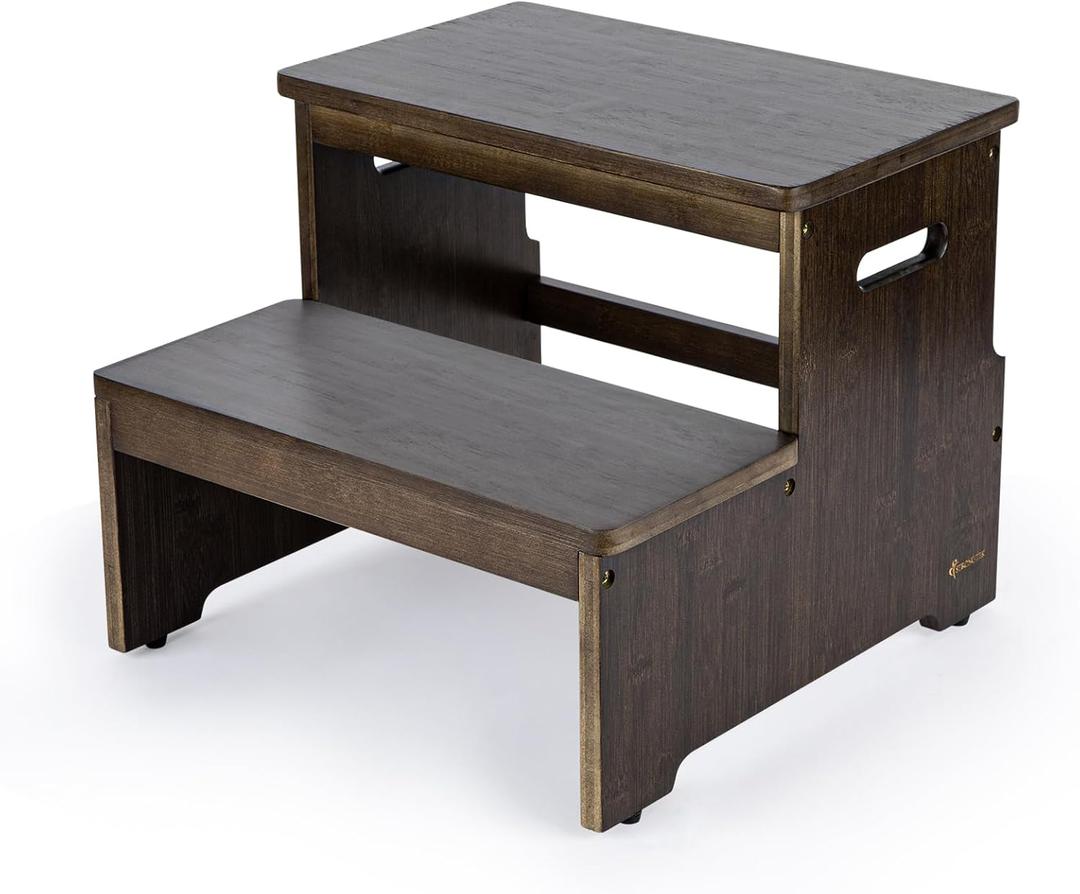 StrongTek Bed Step Stool for High Beds, Large Bamboo 2-Step Stool for Adults & Seniors, 400 lbs Heavy-Duty, Non-Slip Steps, Stable & Durable Wood Step for Bedroom or Bathroom (Dark Brown)