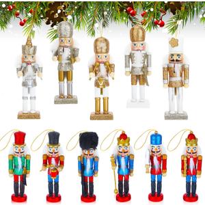 11 Piece Christmas Nutcracker Set Wooden Soldier Nutcrackers Hanging Ornaments for Xmas Tree Table Decor(Fresh Style)